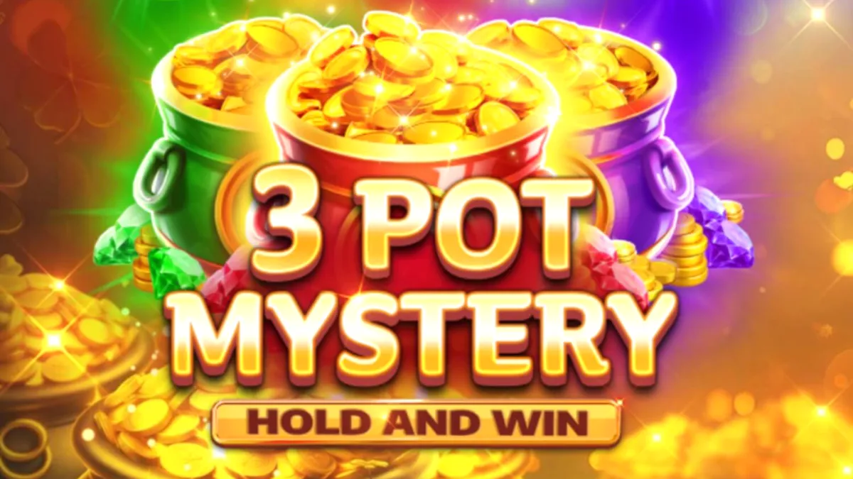 Tampilan visual slot 3 Pot Mystery Hold and Win dengan tema tambang emas